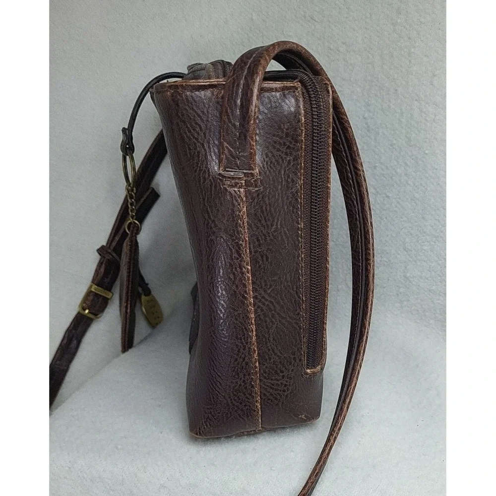 Crazy Horse Cross Body Bag Purse Wallet Faux Leather Brown Gold Western Keychain